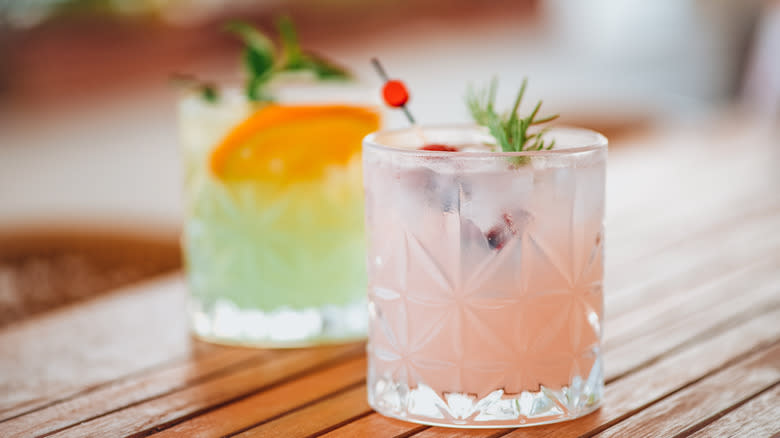 colorful cocktails on wooden table