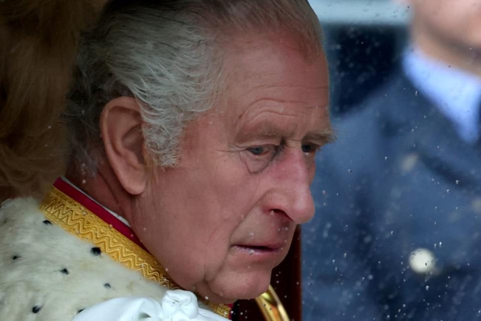 <div class="inline-image__caption"><p>Britain’s King Charles in the Diamond Jubilee State Coach in Westminster on the day of his coronation in London, England, May 6, 2023.</p></div> <div class="inline-image__credit">Marko Djurica/Reuters</div>