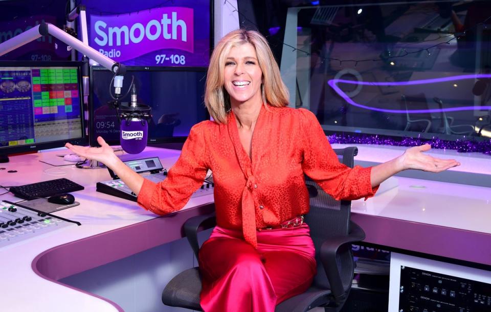 Kate Garraway with Roman Kemp as she returns to the Smooth Radio studio in London to present her first national show since her time in the jungle on I’m A Celebrity... Get Me Out Of Here! in 2019 (PA)