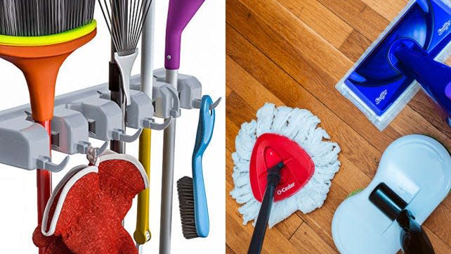 This organizer can make brooms, mops and other cleaning tools easier to find.