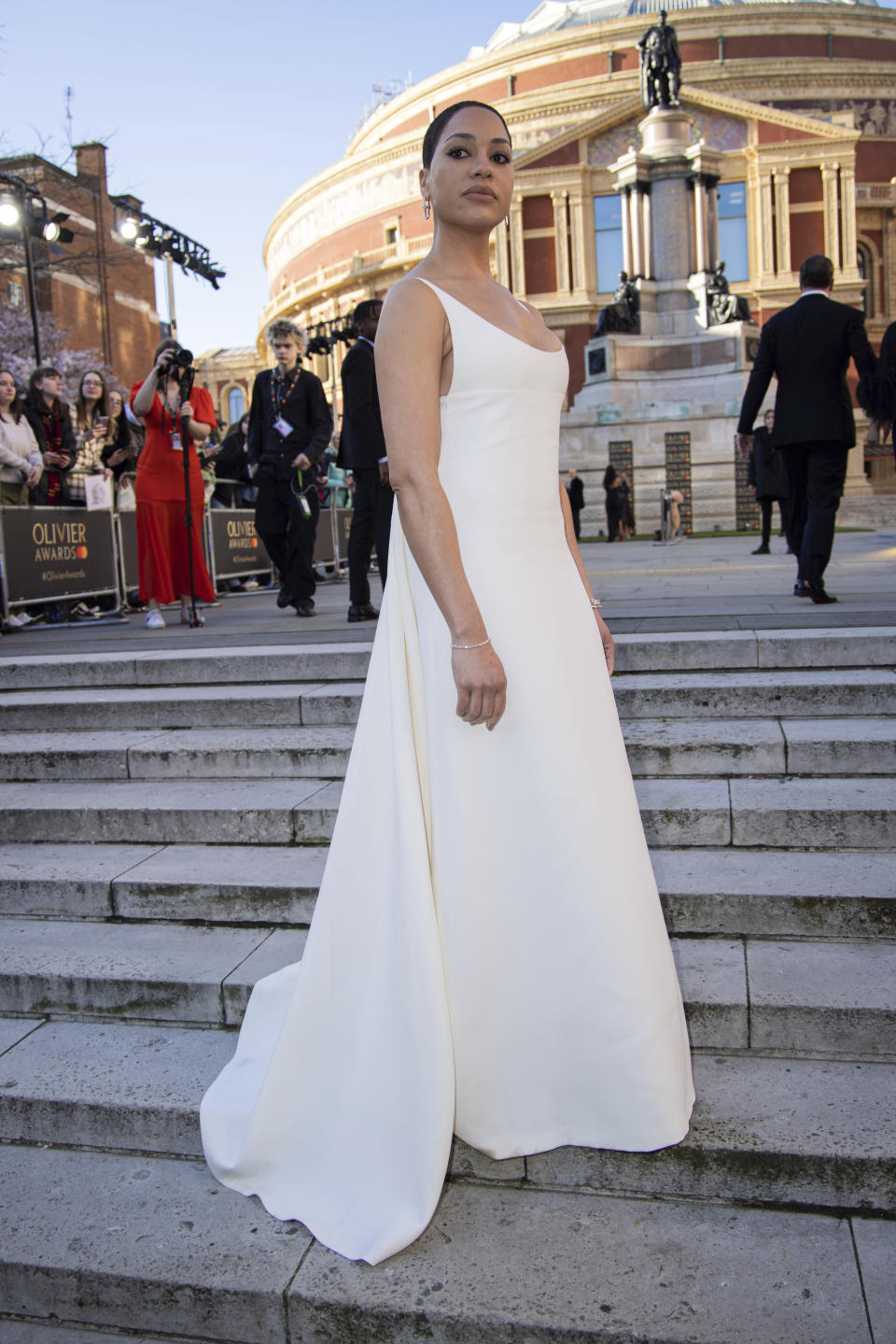 Cush Jumbo poses for photographers upon arrival at the Olivier Awards in London, Sunday, April 2, 2023. (Photo by Vianney Le Caer/Invision/AP)