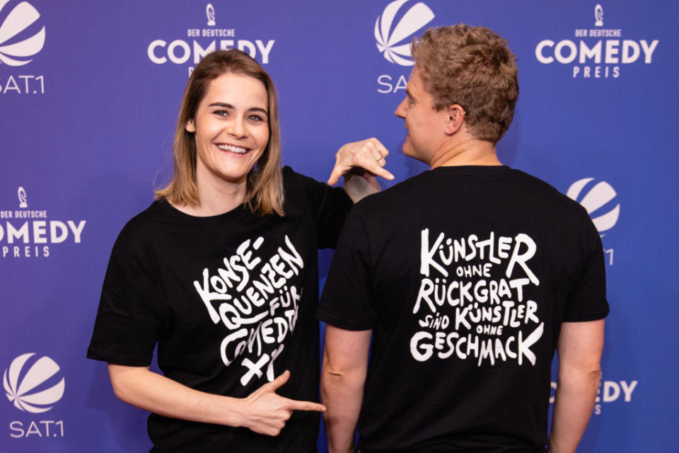 COLOGNE, GERMANY - OCTOBER 01: Hazel Brugger and Thomas Spitzer attends the 25th annual German Comedy Awards (Der Deutsche Comedypreis) on October 01, 2021 in Cologne, Germany. (Photo by Joshua Sammer/Getty Images)