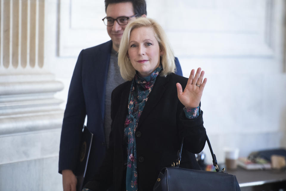 UNITED STATES - MARCH 13: Sen. Kirsten Gillibrand, D-N.Y., is seen in Russell Building after a television interview on Friday, March 13, 2020. (Photo By Tom Williams/CQ-Roll Call, Inc via Getty Images)