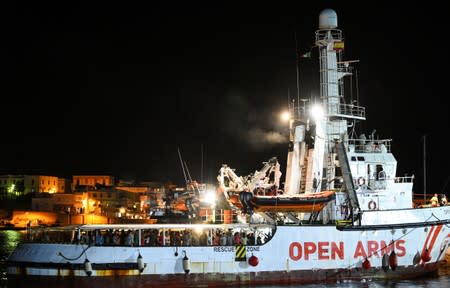 Spanish rescue ship Open Arms with migrants on board arrives in Lampedusa