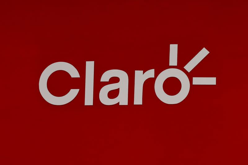 A logo of the mobile phone network company Claro is seen in Bogota