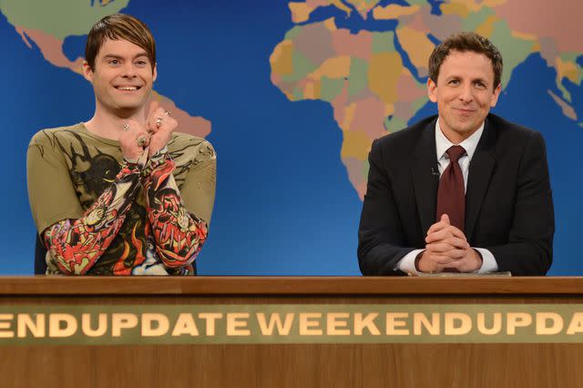 <p>Dana Edelson/NBCU Photo Bank/NBCUniversal via Getty</p> Bill Hader and Seth Meyers on 'Saturday Night Live'