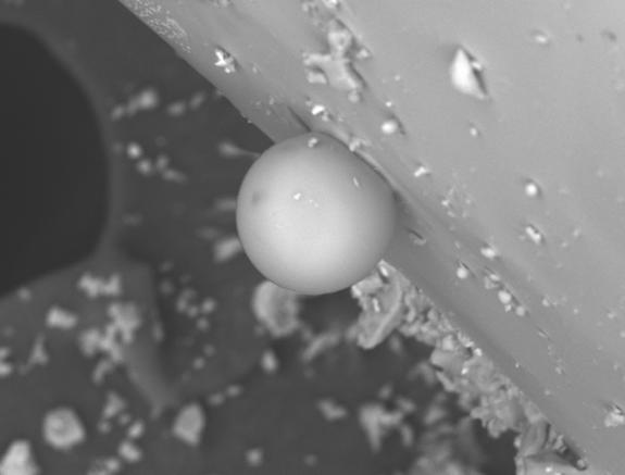 A glass ball formed during an experiment mimicking volcanic lightning conditions.