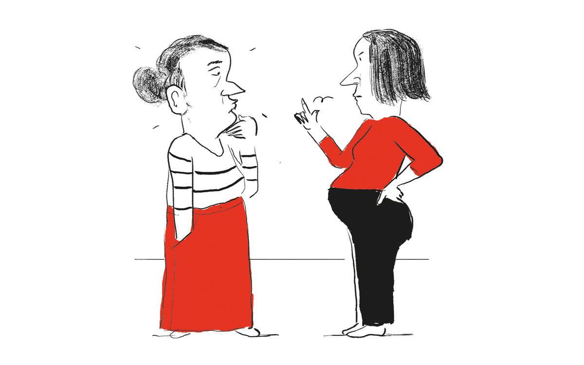 Illustration showing pregnant woman telling off her mother