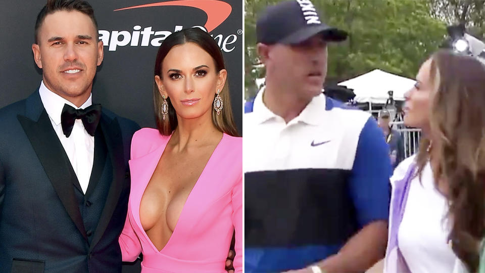 Brooks Koepka, pictured here appearing to snub Jena Sims at the 2019 PGA championship.