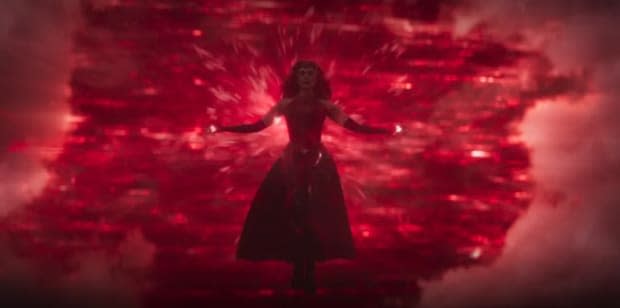 Elizabeth Olsen as Wanda Maximoff using her Scarlet Witch chaos magic powers in "WandaVision"<p>Marvel Studios/Disney</p>