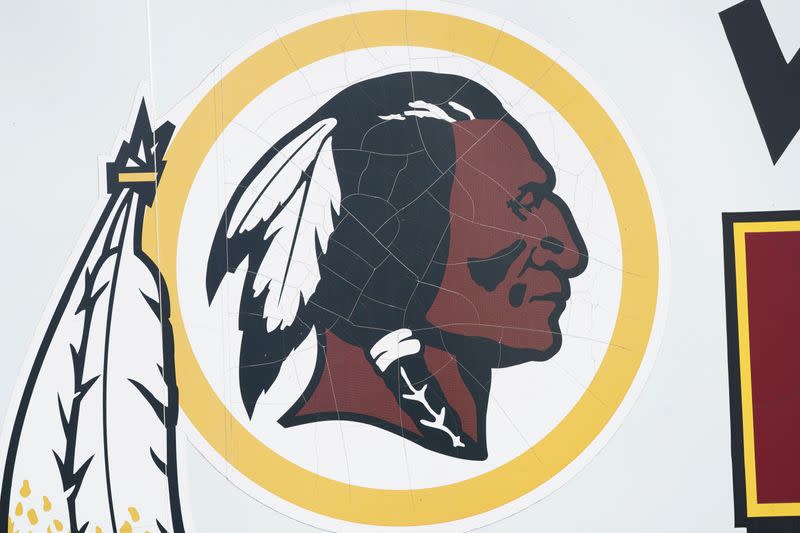 Redskins logo is seen on a vehicle after the team announced they will scrap the name at FedEx Field in Landover, Maryland