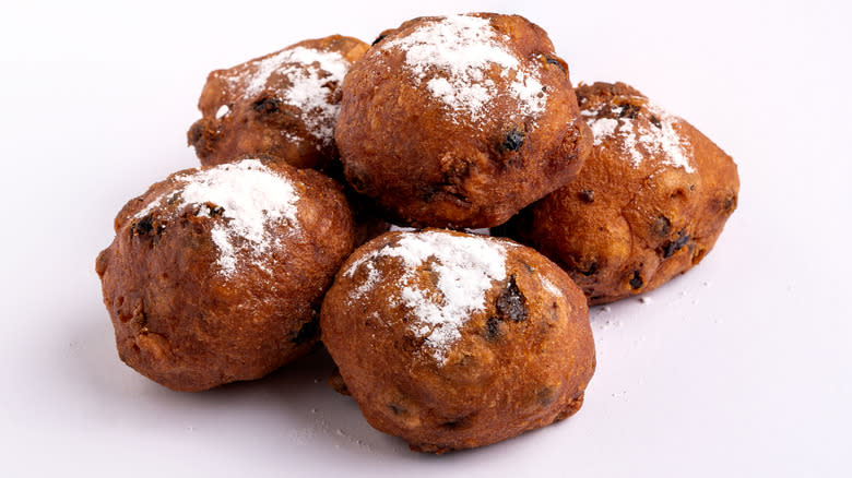 Pile of traditional Dutch oliebollen