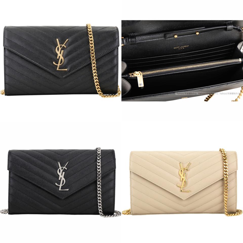 618精品折扣��YSL Saint Laurent Monogram V紋魚子醬牛皮鍊帶斜背包！圖片來源：Yahoo奇摩購物中心