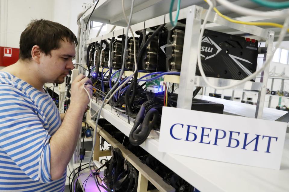 Hardware at the SberBit cryptocurrency mining equipment facility in Moscow, Russia, in 2017