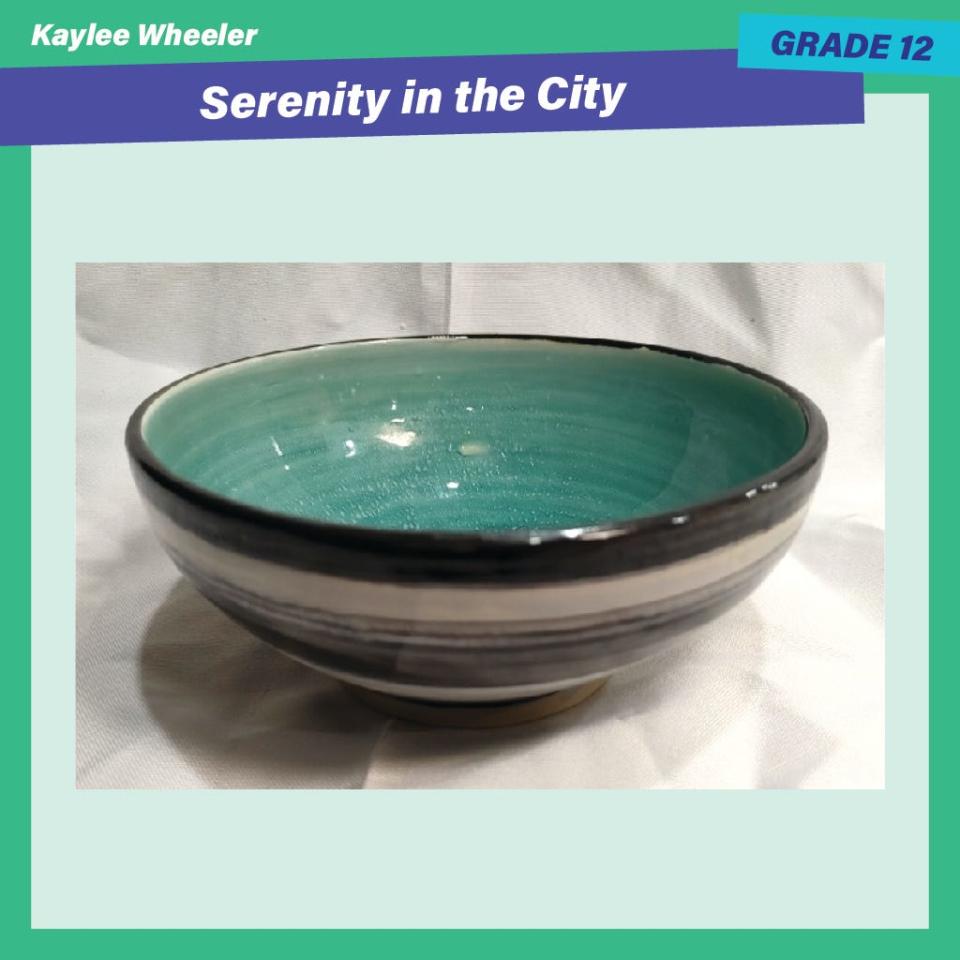 "Serenity in the City," a glazed ceramic bowl by Cathedral City High School senior Kaylee Wheeler, won an award for quality craftsmanship at the 2nd Annual Riverside County Office of Education Fine Arts Spectacular.