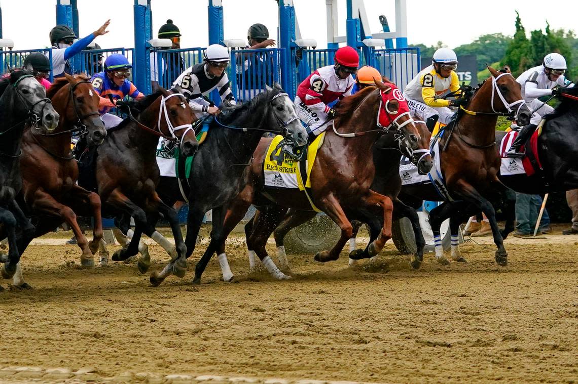 Kentucky Derby winner Rich Strike (4) has not raced since finishing sixth in the Belmont Stakes on June 11. Frank Franklin II/AP