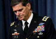 U.S. Army General Joseph Votel, commander, U.S. Central Command, arrives to brief the media at the Pentagon in Washington, U.S. April 29, 2016 about the investigation of the airstrike on the Doctors Without Borders trauma center in Kunduz, Afghanistan on October 3, 2015. REUTERS/Yuri Gripas