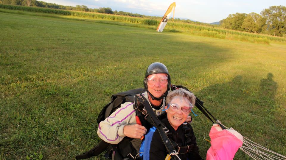 Scrolling through photos of her mom, "beaming her way up to 10,000 feet," inspired Emily Halnon to make the leap. Her mother died of cancer at age 66. - Ole Thomsen