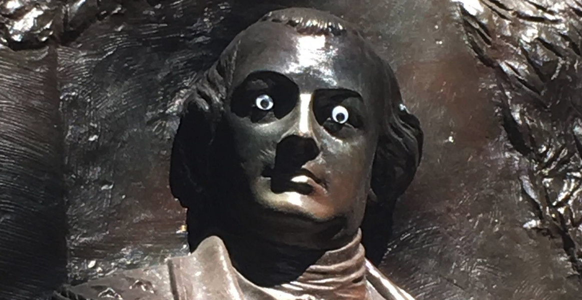 Savannah, Ga., police are trying to find the culprit who vandalized a Nathanael Greene monument with googly eyes. (Photo: City of Savannah Government via Facebook)