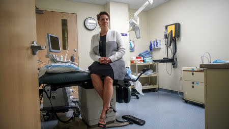 Dr. Colleen McNicholas, board certified OBGYN and abortion provider at Reproductive Health Services of Planned Parenthood of the St. Louis Region, sits inside a testing office at the Reproductive Health Services of Planned Parenthood St. Louis Region, Missouri's sole abortion clinic, in St. Louis, Missouri, U.S. May 28, 2019. REUTERS/Lawrence Bryant