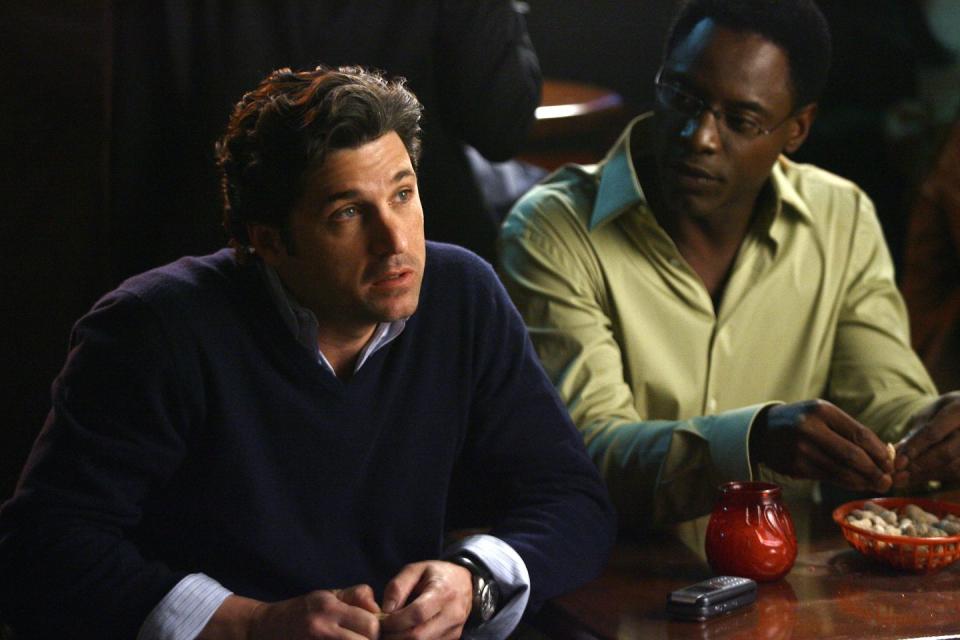 a publicity still from an episode of grey's anatomy featuring patrick dempsey and isaiah washington