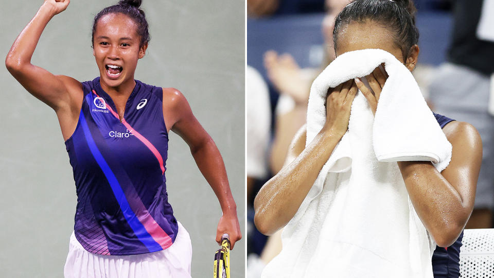 Leylah Fernandez, pictured here after beating Angelique Kerber to reach the quarter-finals at the US Open.