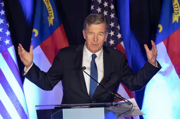 PHOTO: North Carolina Gov. Roy Cooper speaks at a primary election night event hosted by the North Carolina Democratic Party in Raleigh, N.C., May 17, 2022. (Ben Mckeown/AP, FILE)