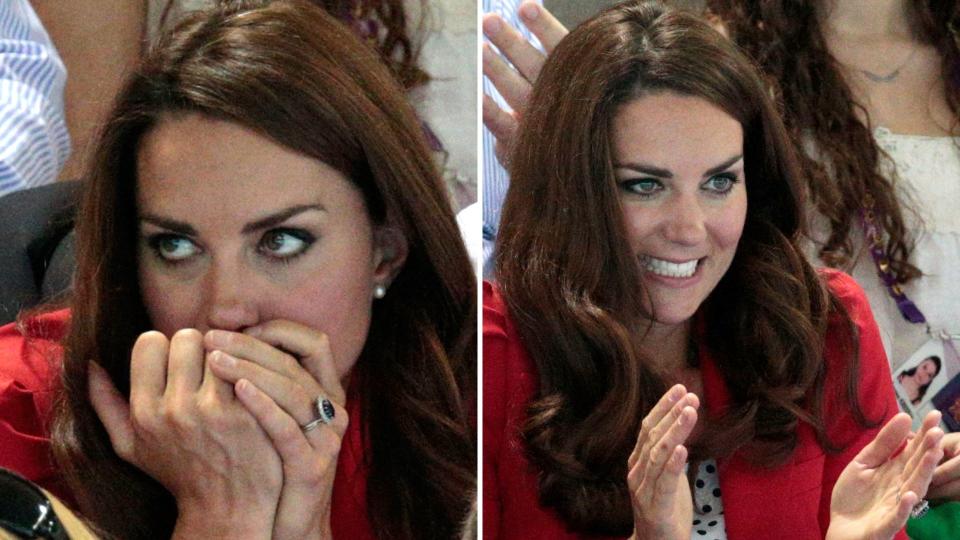<p> When it comes to pretty much any sport, the athletically-inclined Kate Middleton is almost guaranteed to temporarily forget that the world is watching her as she reacts with a series of shocked, annoyed and passionate facial expressions. </p> <p> During the London Olympics in 2012, Kate was full of patriotic pride as she grimaced, cheered and got overwhelmed with the antics taking place. </p> <p> Funny facial expressions aside, it was a great opportunity to show off her iconic sapphire engagement ring. </p>
