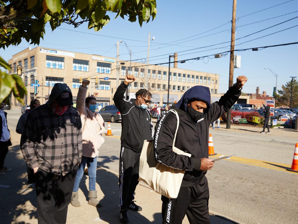 063 - Large crowd of voters outside Board of Elections in Cleveland, OH, October 31, 2020.