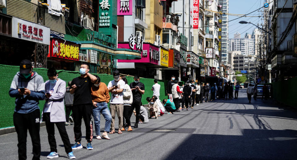 Mass testing is ongoing in the city of Shanghai where China's Covid-zero strategy is under threat. Source: Reuters