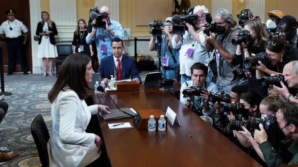 PHOTO: Cassidy Hutchinson arrives to testify during a public hearing of the U.S. House Select Committee to investigate the January 6 Attack on the U.S. Capitol, in Washington, U.S., June 28, 2022. (Kevin Lamarque/Reuters)