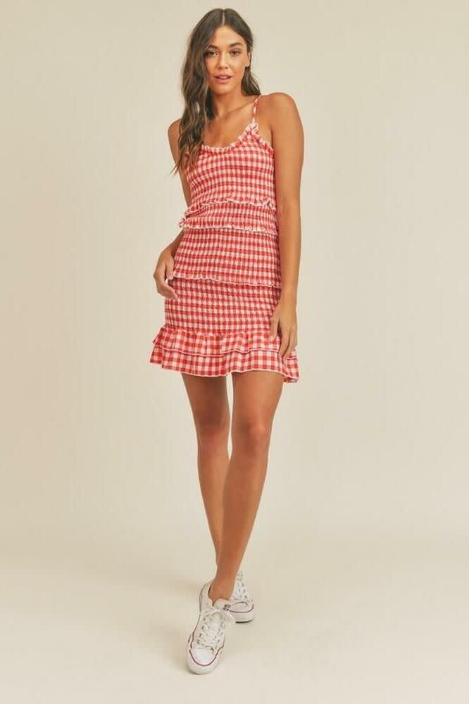 Lily Red Gingham Smocked Ruffle Mini Dress