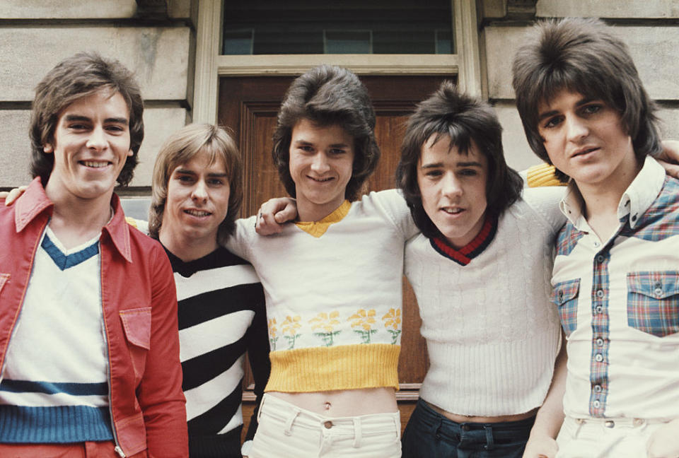 Bay City Rollers, 1974. Von links nach rechts:  Alan Longmuir, Derek Longmuir, Les Mckeown, Stuart 'Woody' Wood, Eric Faulkner. (Photo by Michael Putland/Getty Images)