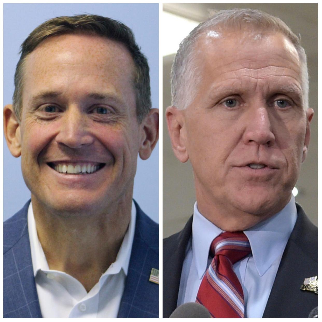 Sens. Ted Budd, left, and Thom Tillis