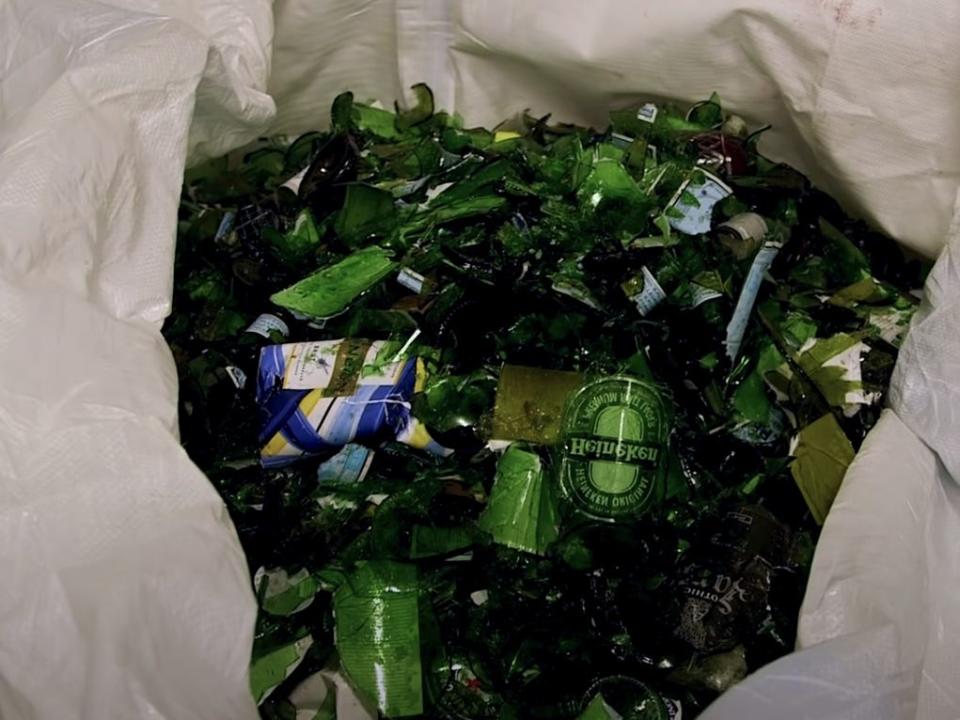 Green glass waste on the Symphony of the Seas.