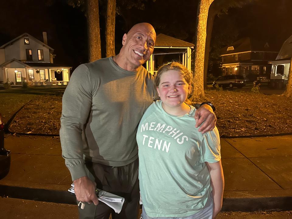 Dwayne "The Rock" Johnson posed for selfies and videos with 16-year-old Charis Carroll while he was in Memphis shooting scenes for season 3 of the NBC TV series "Young Rock."