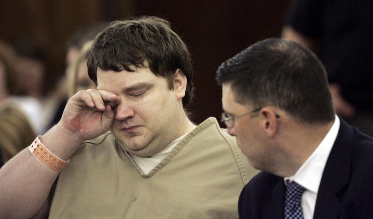 Roughly 20 years ago, central Ohio freeway shooter, Charles McCoy Jr. who killed a woman on her way to do some Christmas shopping and who terrorized motorists for more than four months, was arrested. He is pictured reacting to a victim impact statement during a court appearance on Aug. 9, 2004.