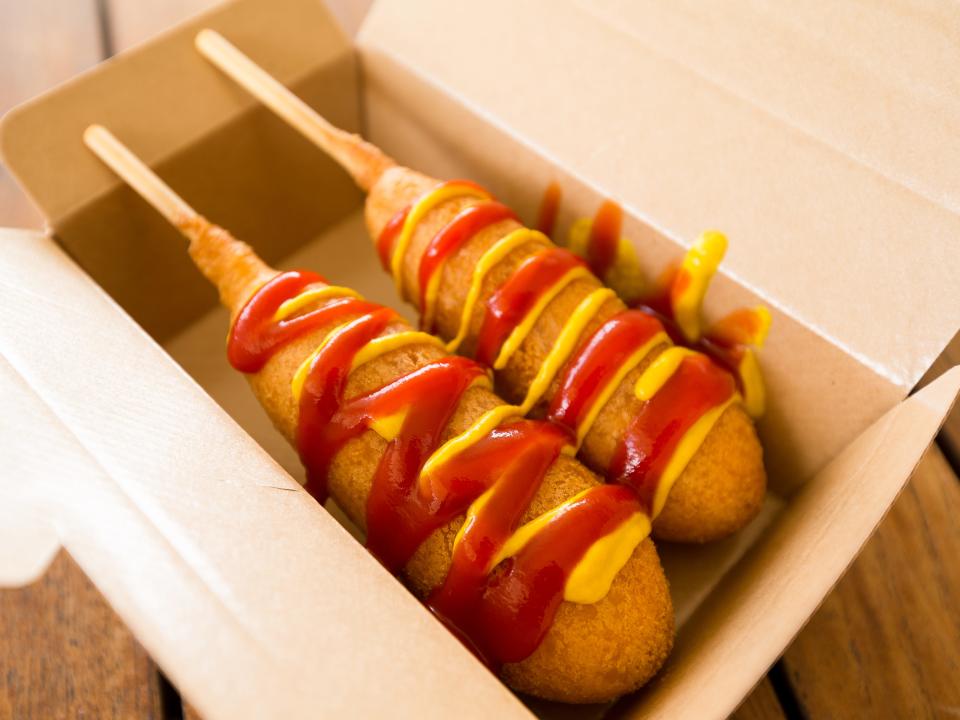 corn dogs corndogs ketchup mustard