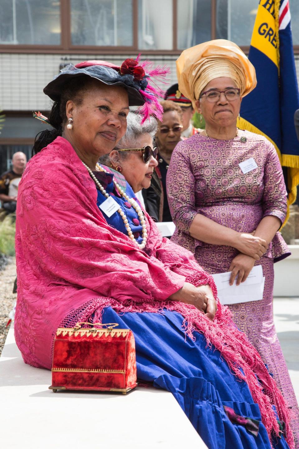 Cleo Sylvestre, left, at the 2016 unveiling of the Mary Seacole statue in the gardens of St Thomas's Hospital, London