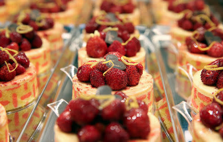 Pastries are displayed at Iginio Massari's new patisserie during the inauguration in downtown Milan, Italy, March 12, 2018. REUTERS/Stefano Rellandini