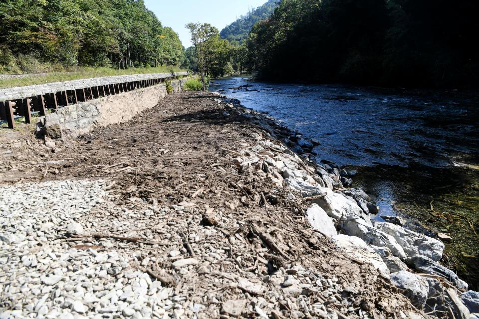 Multiple landslides in the Nantahala Gorge on Aug. 25 left debris that could still be seen along the Nantahala River and U.S. 19/74. Eight miles of the river were under an emergency closure order to the public for all uses.