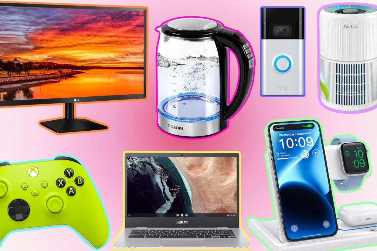 a bunch of Amazon deals on a gradient background