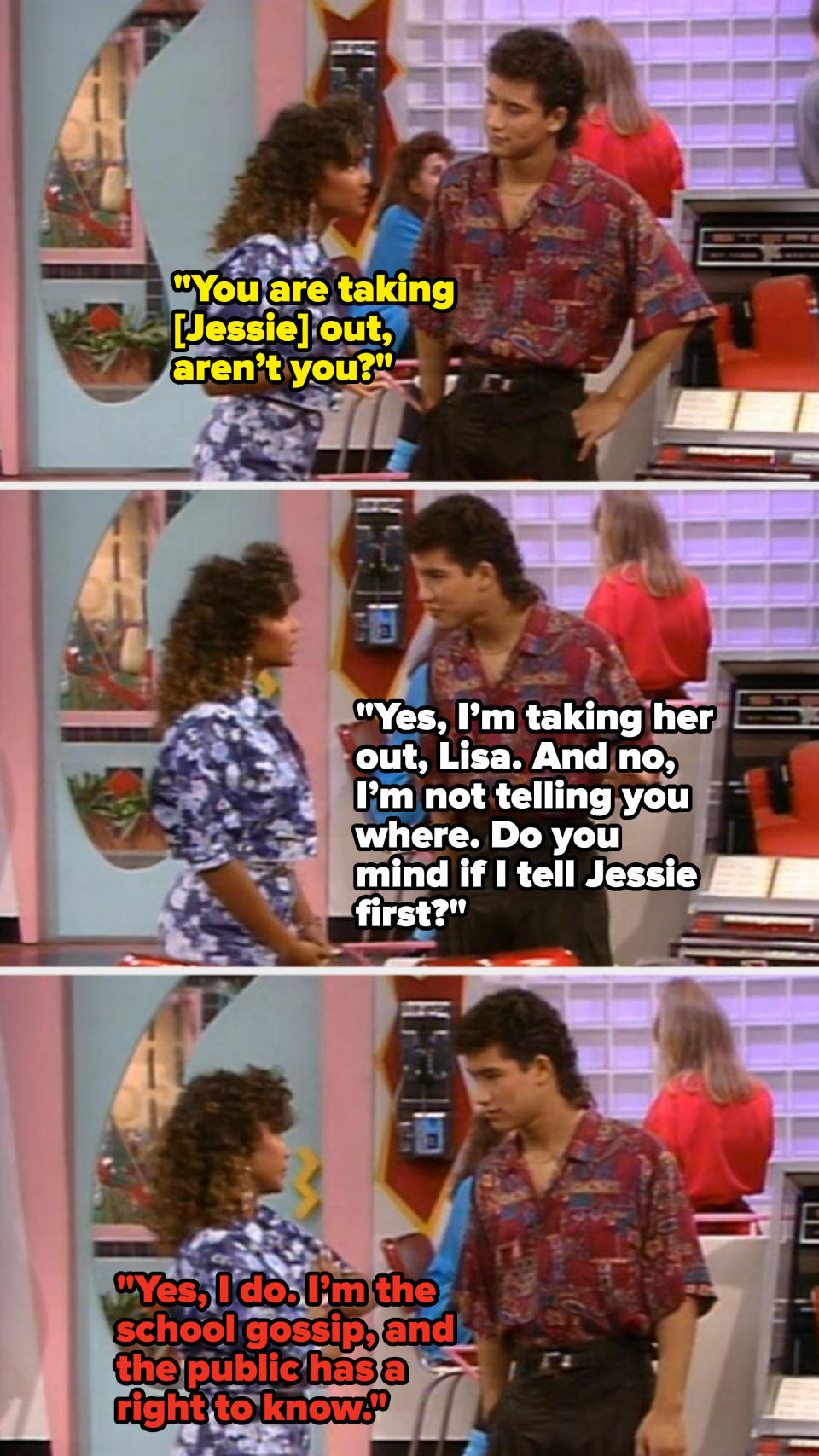 Lisa tries to find out where Slater is planning to take Jessie out on a date