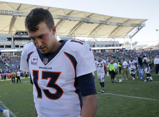 Denver quarterback Trevor Siemian was largely responsible for the Broncos being shutout for the first time since 1992. (AP Photo/Jae C. Hong)