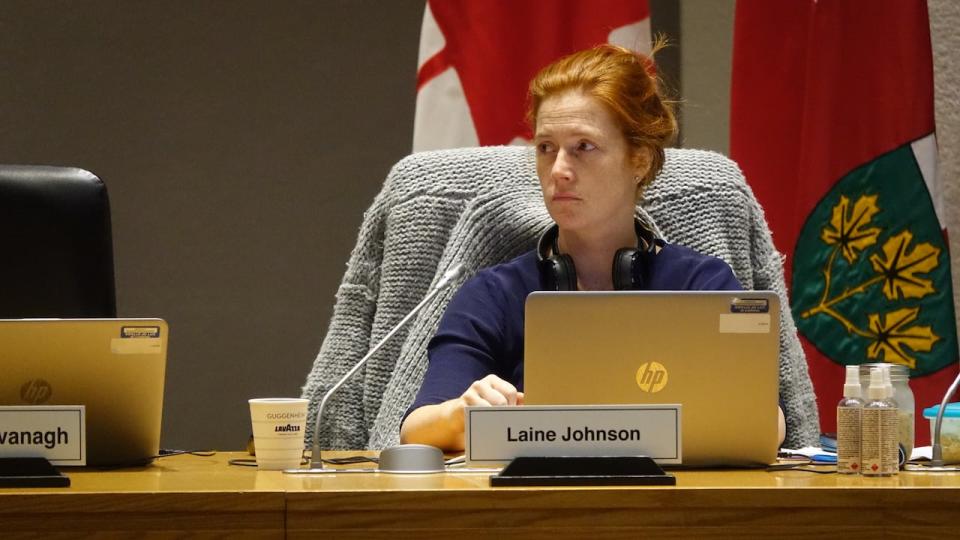 College ward Coun. Laine Johnson watches a public delegation during a committee meeting on Nov. 3, 2023.