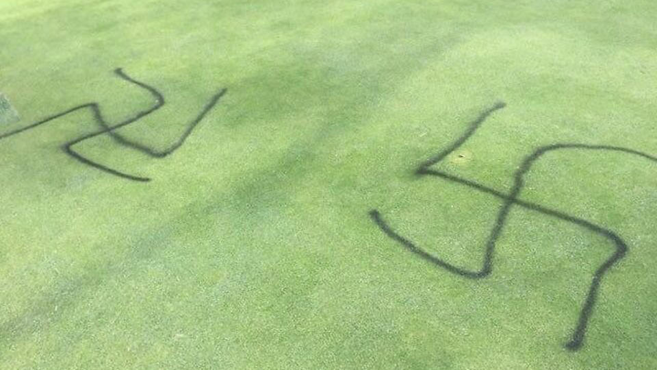 The swastikas, vulgar graffiti and a homophobic slurs on the golf course. 