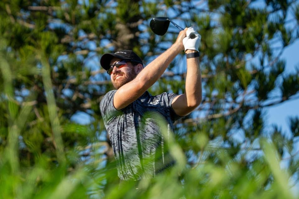 Patrick Rodgers hits his tee shot on the third hole during the final round of The Sentry golf tournament at Kapalua Golf – The Plantation Course. Mandatory Credit: Kyle Terada-USA TODAY Sports