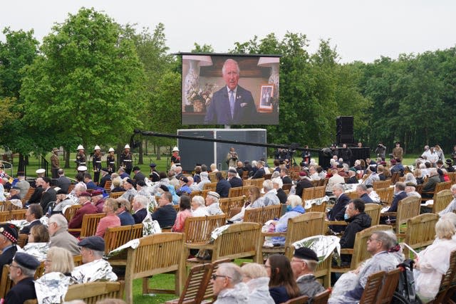 Veterans watch the official opening of the British Normandy Memorial