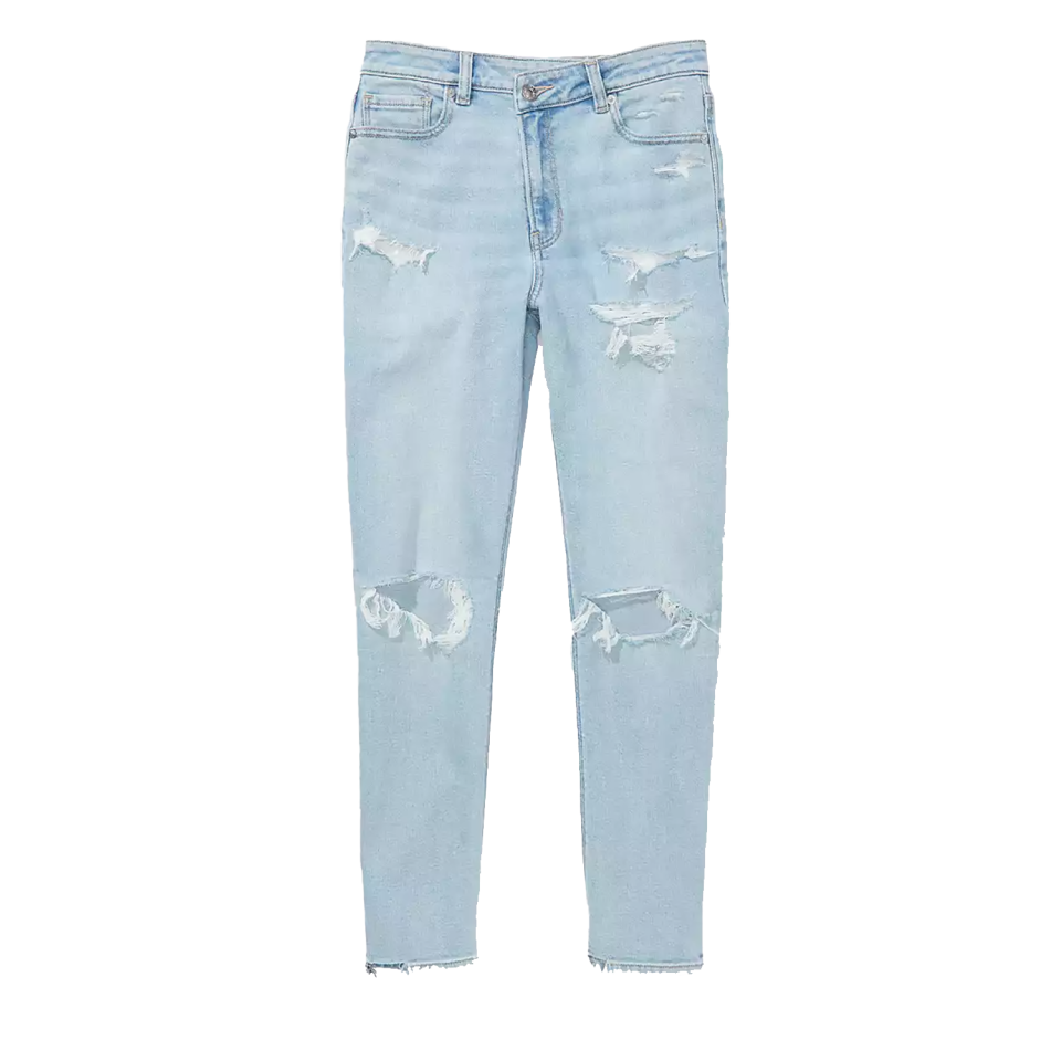 AE Stretch Ripped Crossover Highest Waist Mom Jeans