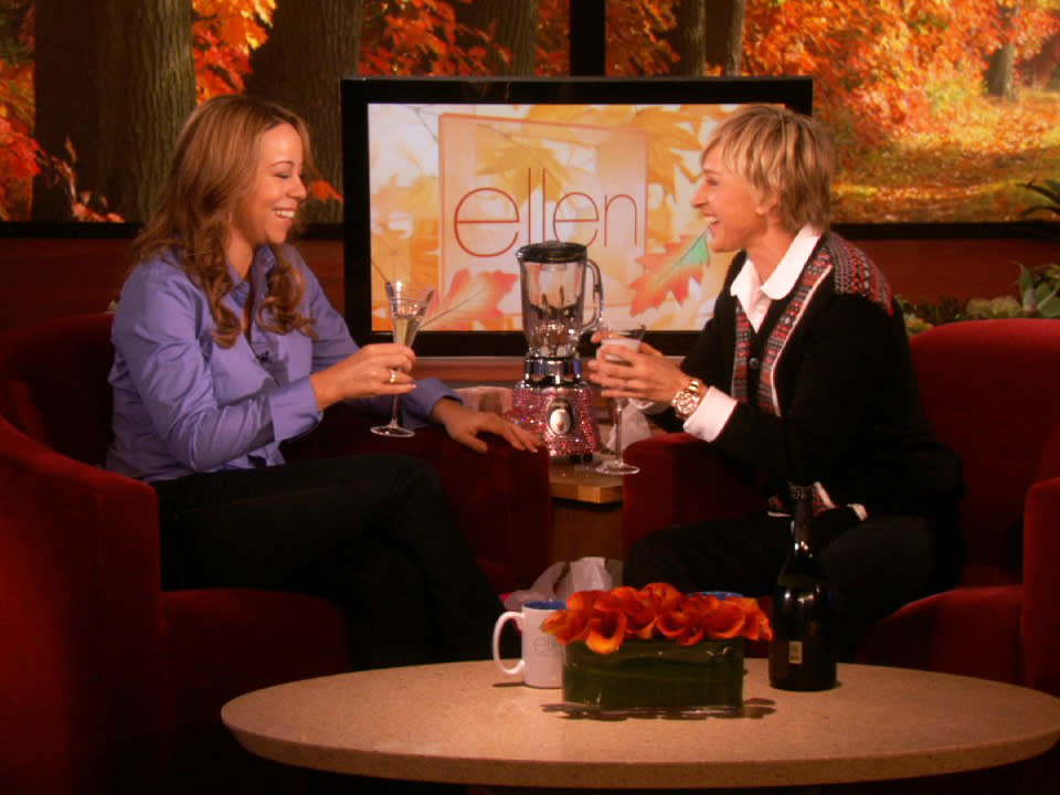 Mariah Carey and Ellen DeGeneres 'toast to not being pregnant' during a 2008 interview: Warner Bros Television